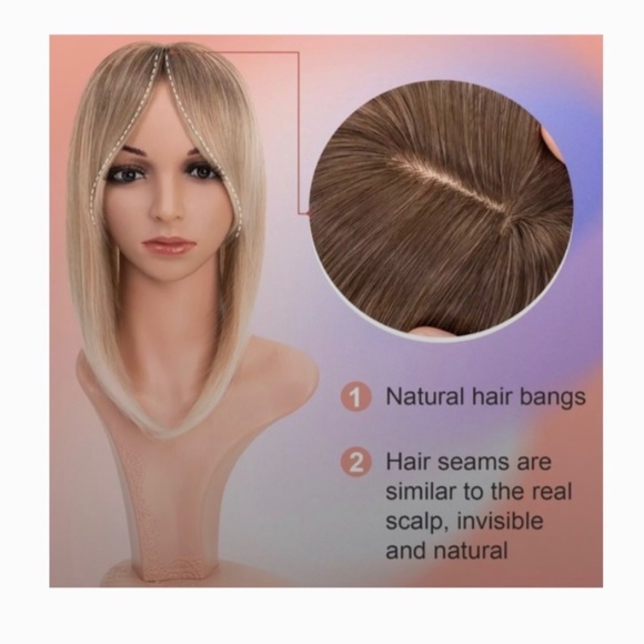 Hair Toppers with Bangs 6x6 Lace Base 14 inch Brown Mixed Blonde - Picture 2 of 5